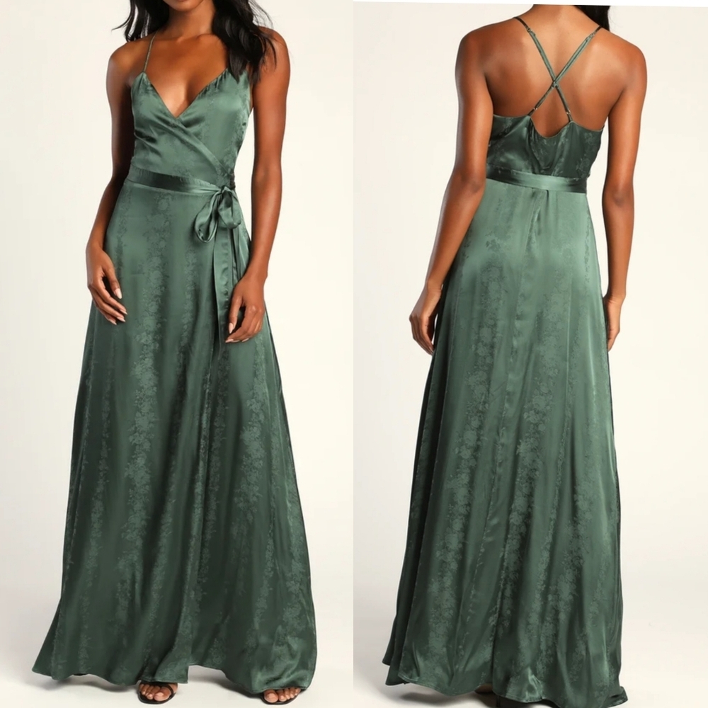 Elegant Green Satin Maxi Dress